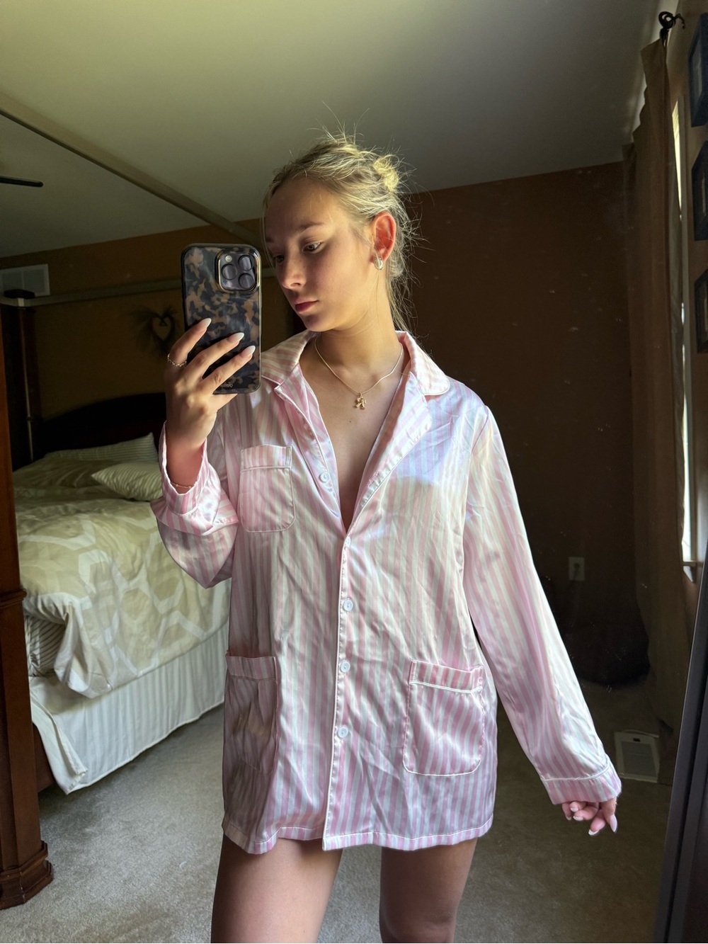 Women’s Pink Striped Long Sleeve Button-Up Top